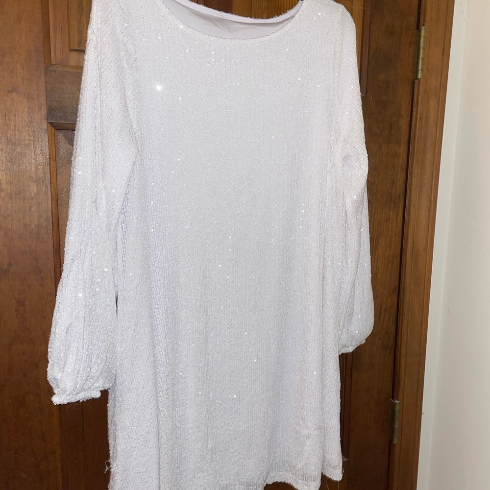 White glitter long sleeve dress